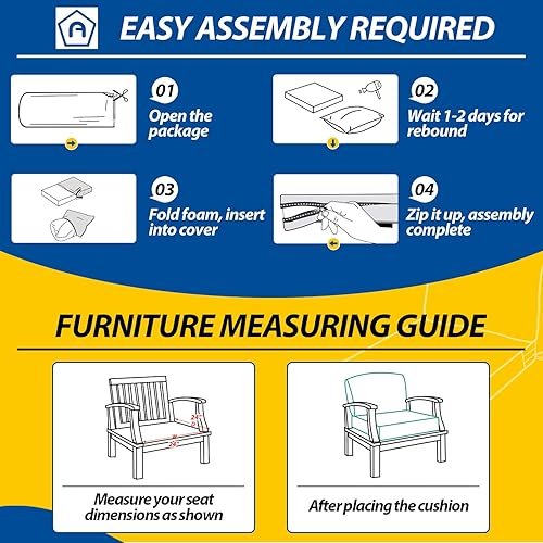 Miniatura 8 de AAAAAcessories Cojines de asiento profundo para exteriores, impermeables, resistentes a la decoloración, cojines de repuesto para muebles de patio,