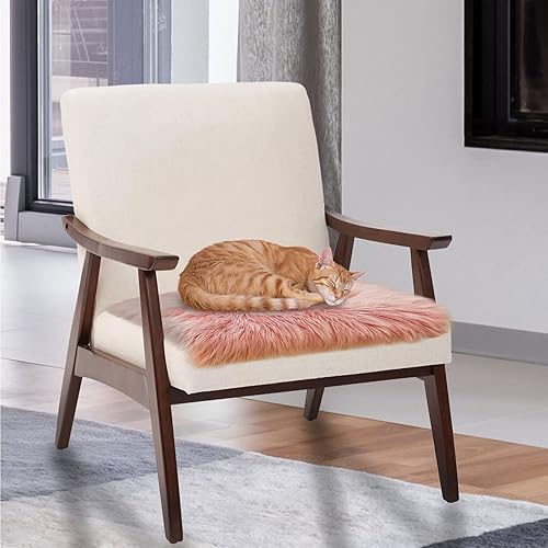 Miniatura 4 de Softlife Funda de piel de oveja sintética rosa para silla, 2 piezas, alfombra de área súper suave para sala de estar, dormitorio, sofá (1.6 x 1.6
