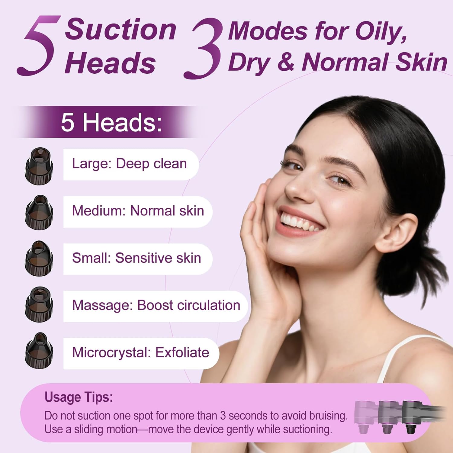 Blackhead Remover Vacuum, Pore Vacuum Blackhead Extractor, Pore Suction Face Suction, Electric 5 Heads Heating, Nose & Face Deep Clean, Pimple Sucker Remover Tools, USB Rechargeable 9 Modes 3 Levels - Image 4