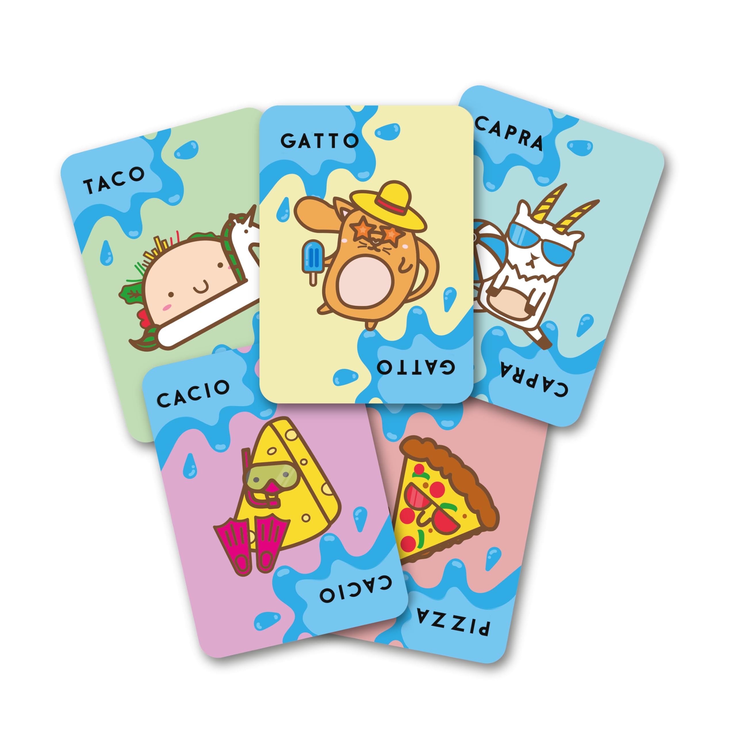 Taco Gatto Capra Cacio Pizza Waterproof - Gioco di carte per Adulti e Bambini dagli 8 Anni - 2-8 Giocatori - Durata 10min - Edizione Italiana