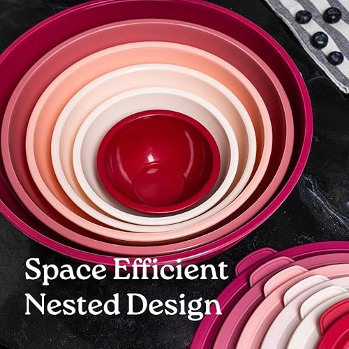 Miniatura 3 de WHYSKO Juego de cuencos para mezclar, 12 cuencos de plástico coloridos con tapas para almacenamiento y servicio de alimentos, aptos para microondas