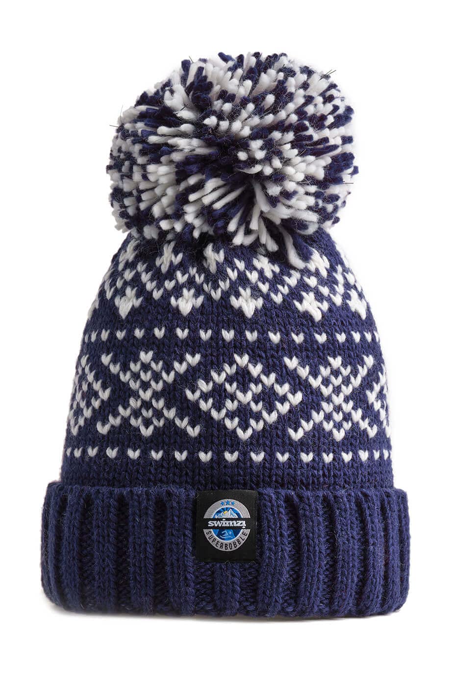 SWIMZI Navy Nordic Knit Super Bobble Hat