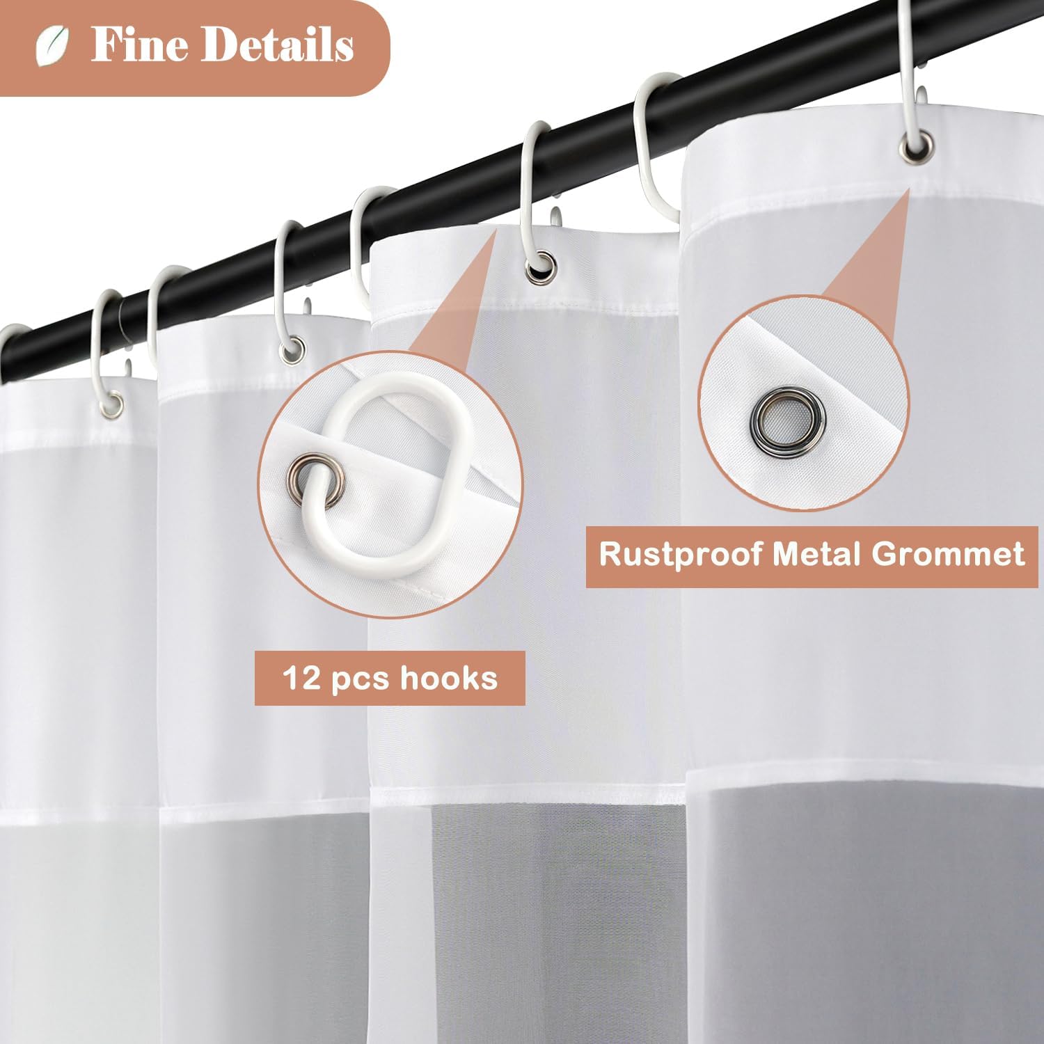 UFRIDAY Extra Long Shower Curtain 72 x 84 inch,White Fabric Shower Curtain with Mesh Window Polyester Simple Stylish Hotel Quality Cloth Shower Curtains Long 84 inch