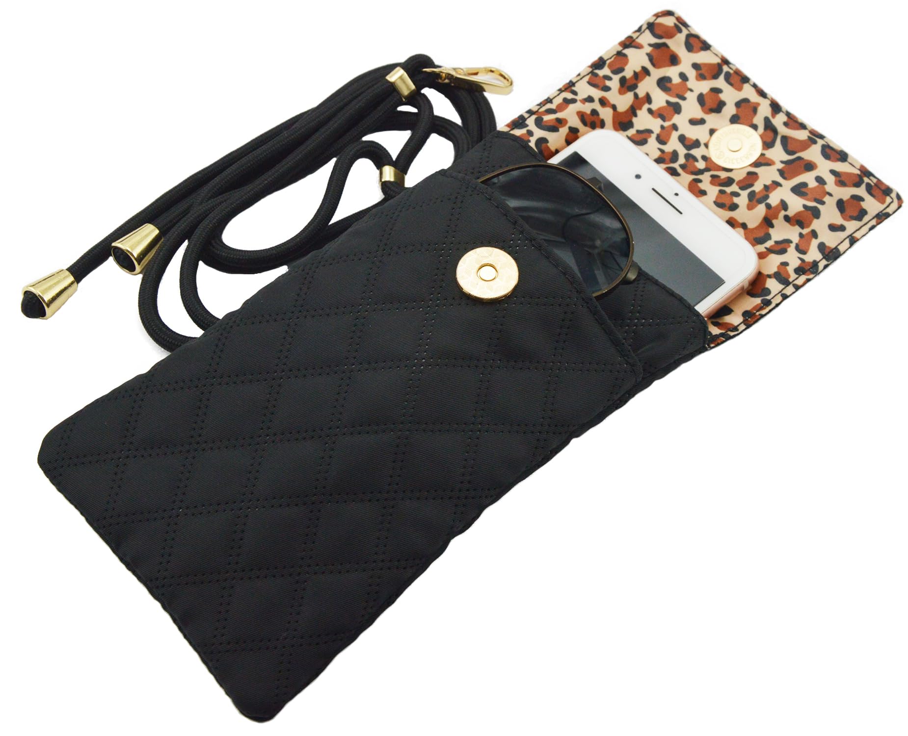 Sliimagetu Soft Glasses Case Double Eyeglasses Case for Women with Adjustable Shoulder Strap and Key Chain Cell Phone Purse