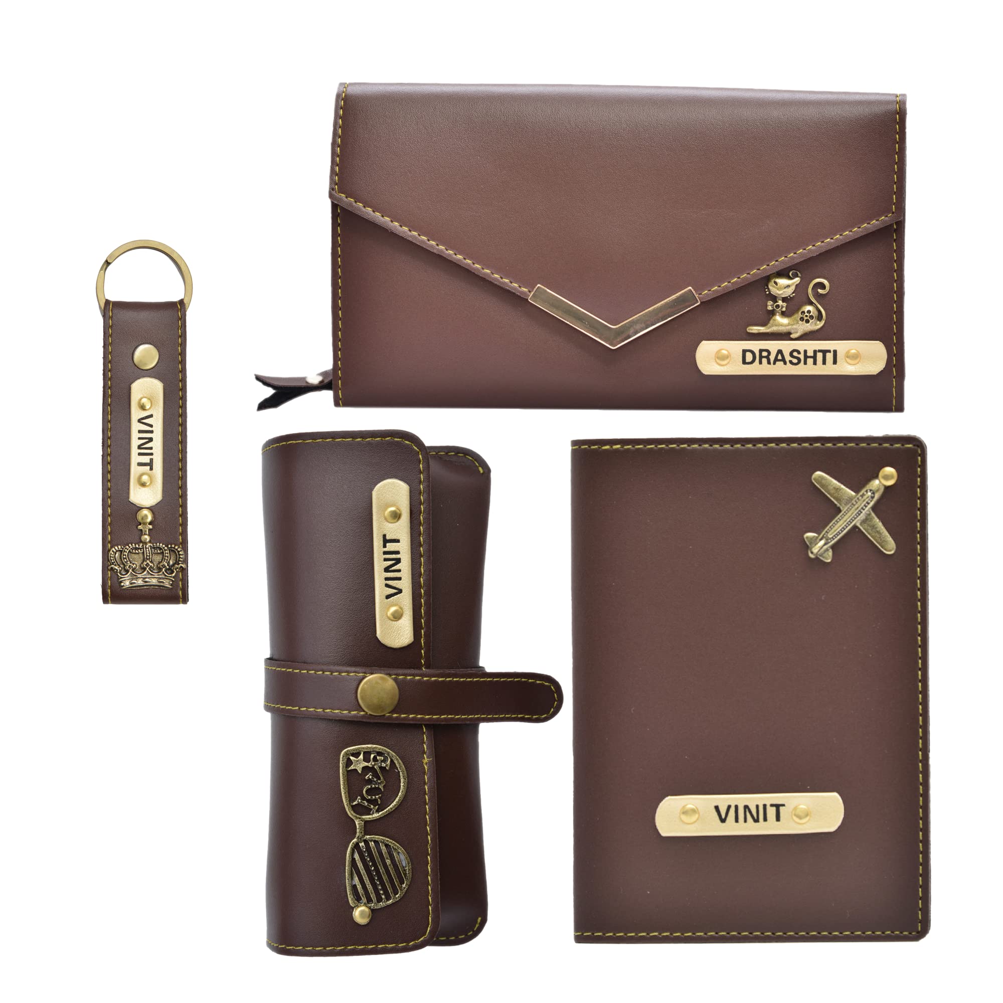 Personalized Name & Charm Leather Wallet Women’s Combo Giftset | Birthday Anniversary Wedding Gifts for Women (Brown)-image-29