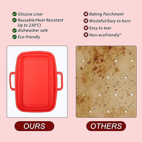 Miniatura 2 de WeoTca Paquete de 2 forros de silicona plegables para freidora de aire doble Ninjas, forros reutilizables para freidora de aire rectangulares,