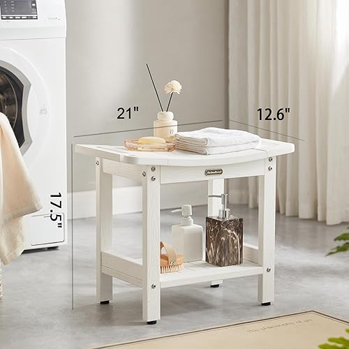 Miniatura 2 de Banco de ducha impermeable, taburete de ducha de poliéster blanco para afeitarse las piernas, asiento de silla de ducha con asas y soporte para