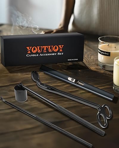 Miniatura 2 de Juego de accesorios para velas 4 en 1 con encendedor de velas recargable, recortador de mecha de vela, desinflador de mecha de vela, kit de cuidado