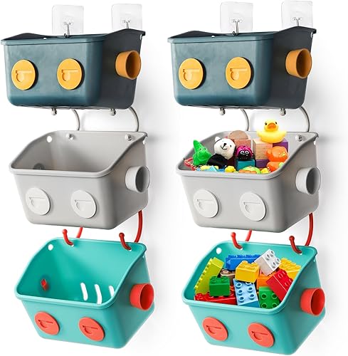Noamus Paquete de 6 cestas organizadoras de almacenamiento de juguetes de baño, estante de plástico para colgar en la pared, lindo estante de cocina