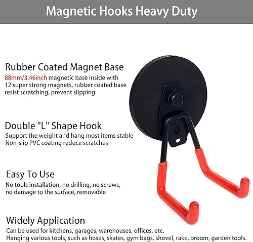 Miniatura 2 de Ganchos magnéticos resistentes, ganchos magnéticos grandes y fuertes para colgar, ganchos magnéticos para herramientas con revestimiento de goma