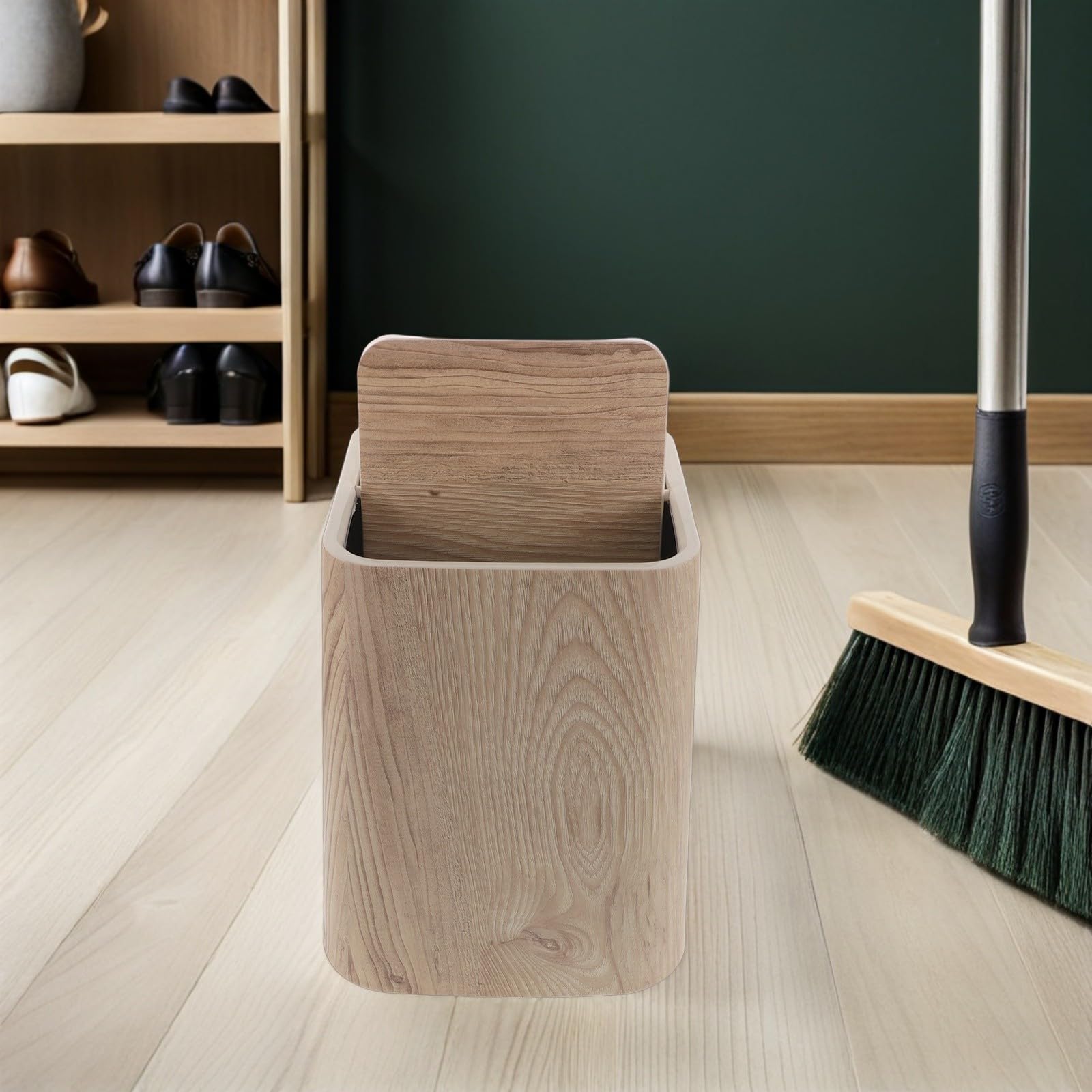Papelera de Baño 8, 5 L Beige de Pp Imitación Madera con Tapa