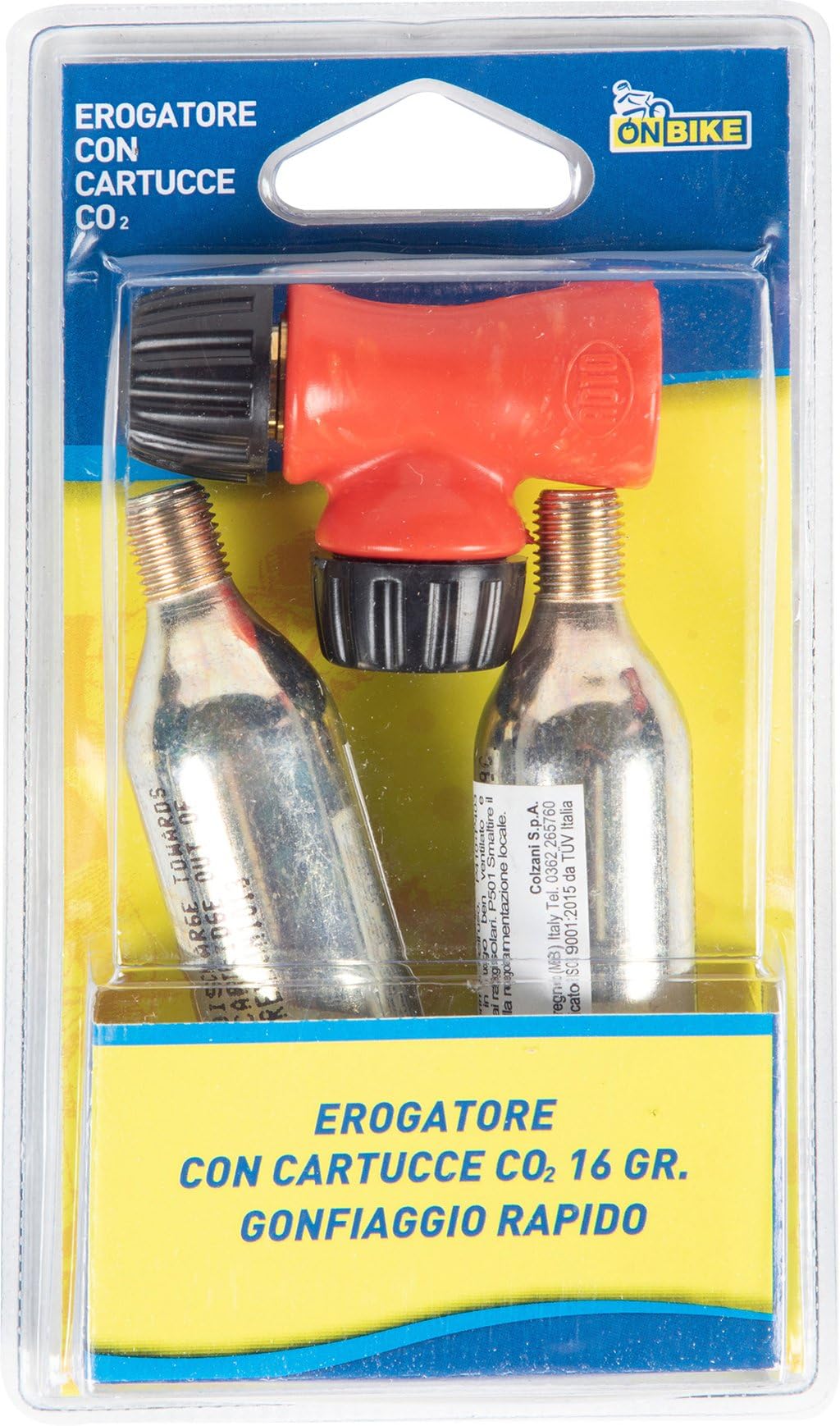 ON BIKE Erogatore CO2 16g Filettato Kit Gonfiaggio Pneumatici Rapido 2 Cartucce