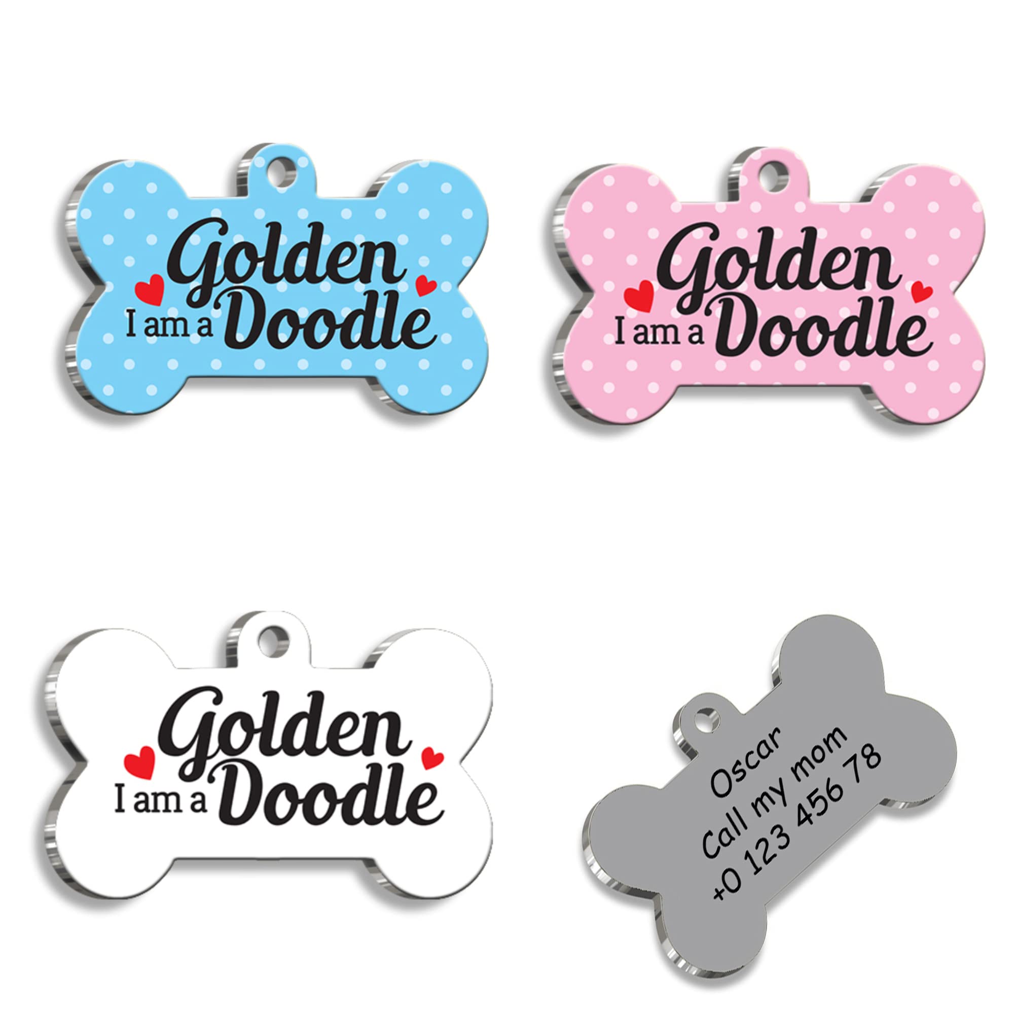 Golden Retriever Personalized Dog Tag - Golden Retriever Custom Name Tag - Golden ID Tag for Dog - Golden Retriever Customized Pet Tags - Dog Name id Tag - Dog Name Tag - Engraved Dog Tag (Blue)