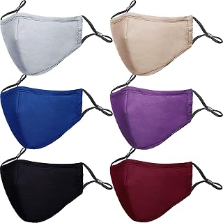 PAGEONE Reusable Washable Cotton Face Masks - 6 Pack Adjustable Breathable Cloth Masks for Adults Men Women