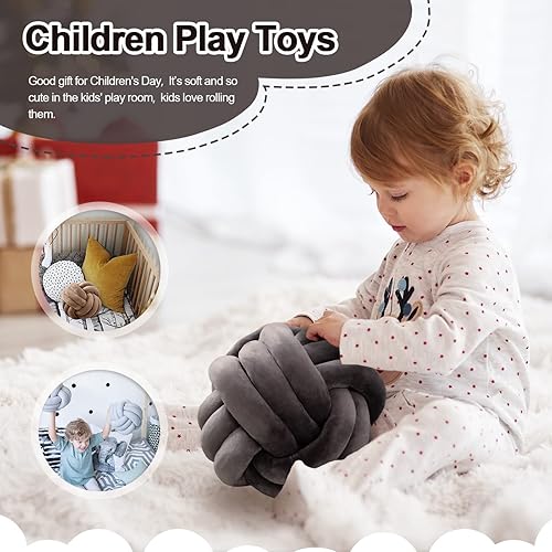 Miniatura 6 de ZAKUN Bola de almohada de nudo, cojín redondo suave para decoración del hogar, almohada decorativa para el hogar, almohada anudada de felpa hecha a