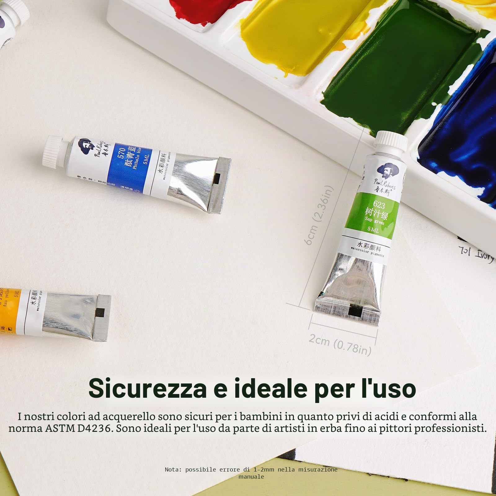 Paul Rubens Set Pittura ad Acquerelli 36 tubetti - Scatola da 36 Colori x 5ml Acquerello, Caroline Grado dello studente, per Studenti, Artisti e Principianti