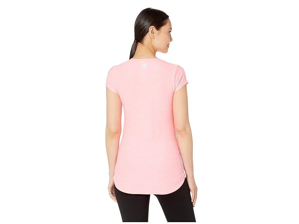 

New Balance Transform Tee (Bleached Guava Heather) Women's Short Sleeve Pullover, Pink