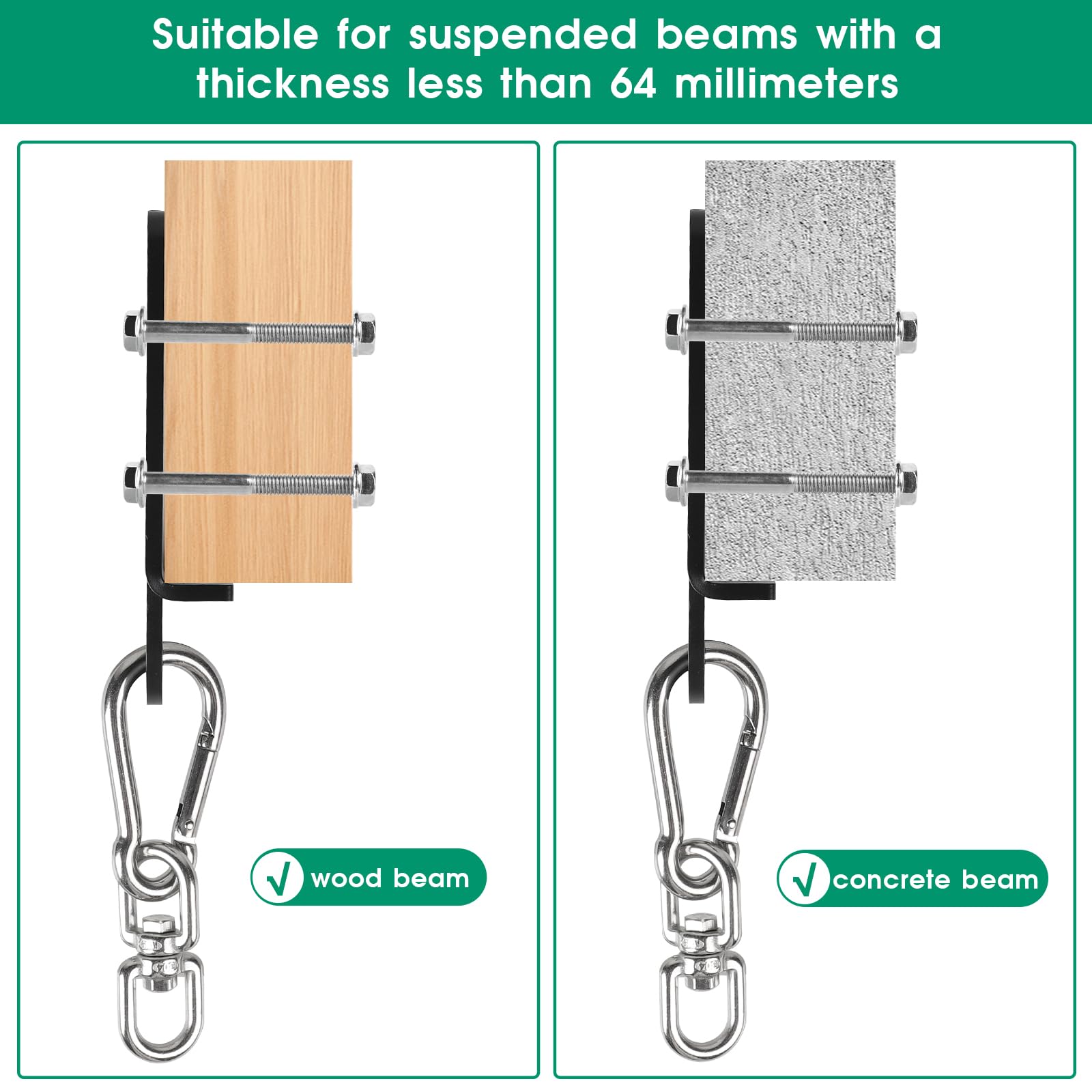 1 Pezzo Supporto Pesante per Sacco da Boxe – Staffa da Parete/Soffitto – Ganci Robusti Girevoli a 360° per Travi in Legno – per Allenamenti di Boxe, Muay Thai, Yoga Aereo, Altalene, Amaca