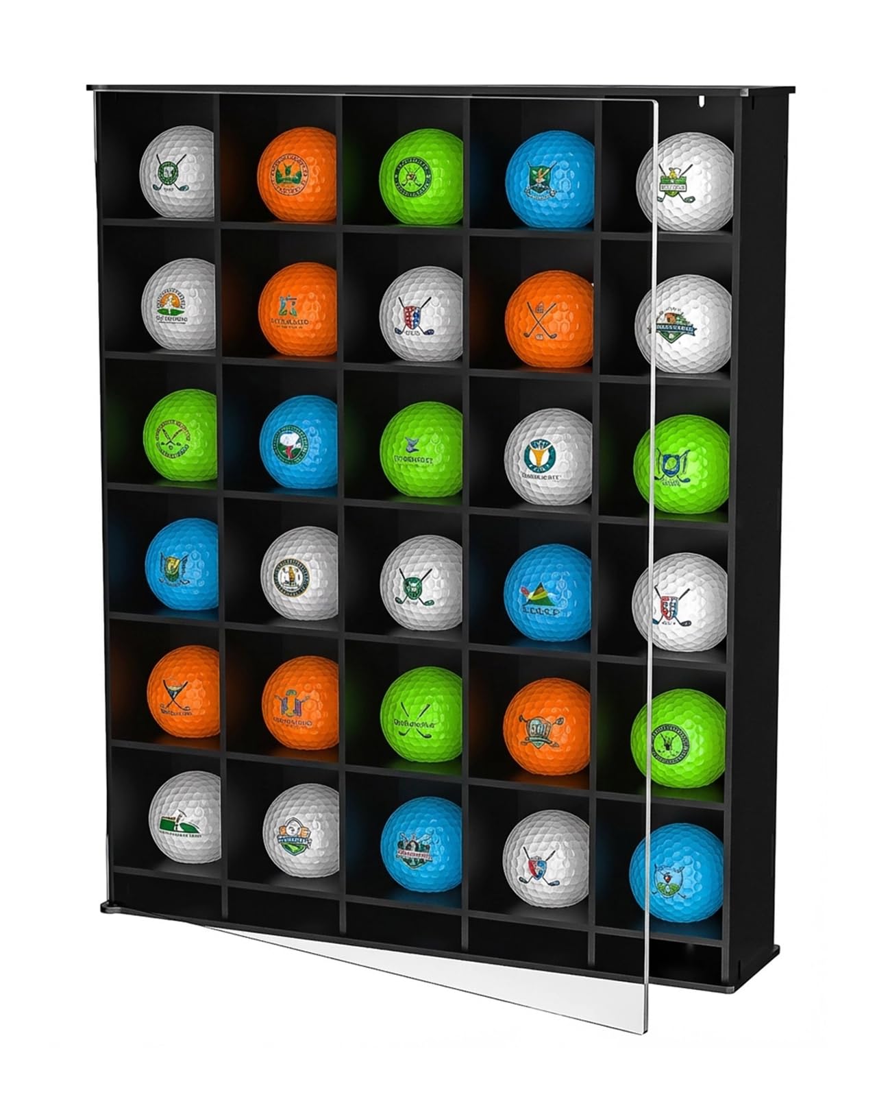 Vitrine für 30 Golfbälle mit 98 % UV-Schutz, Acryl-Tür, Autogramm-Golfball-Aufbewahrung, Wandhalterung oder Ständer, tolles Geschenk für Golfer, Schwarz