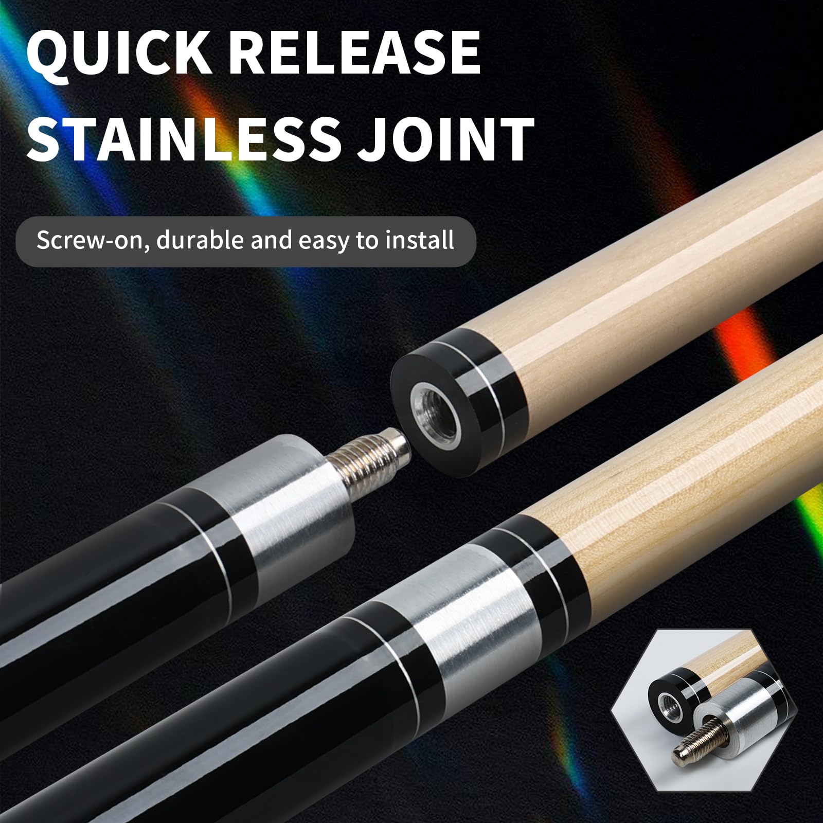Horse Billardqueue 147cm – Pool Queue mit 13mm Lederpomeranze, Ahornholz-Schaft, Laser-Gravur Schwarz – Billard Stock für Erwachsene inkl. 2 Handschuhen & 2 Kreiden