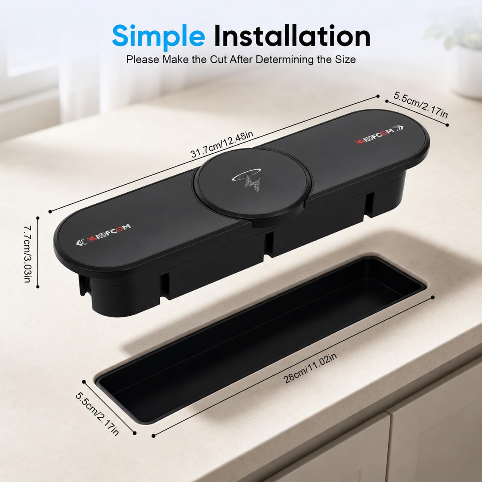 Ciabatta elettrica da incasso con 2 coperchi scorrevoli in metallo, presa a scomparsa, 4 prese con funzione di ricarica wireless da 15 W, 2 AC 2 USB A e 2 USB C, presa da tavolo a scomparsa per