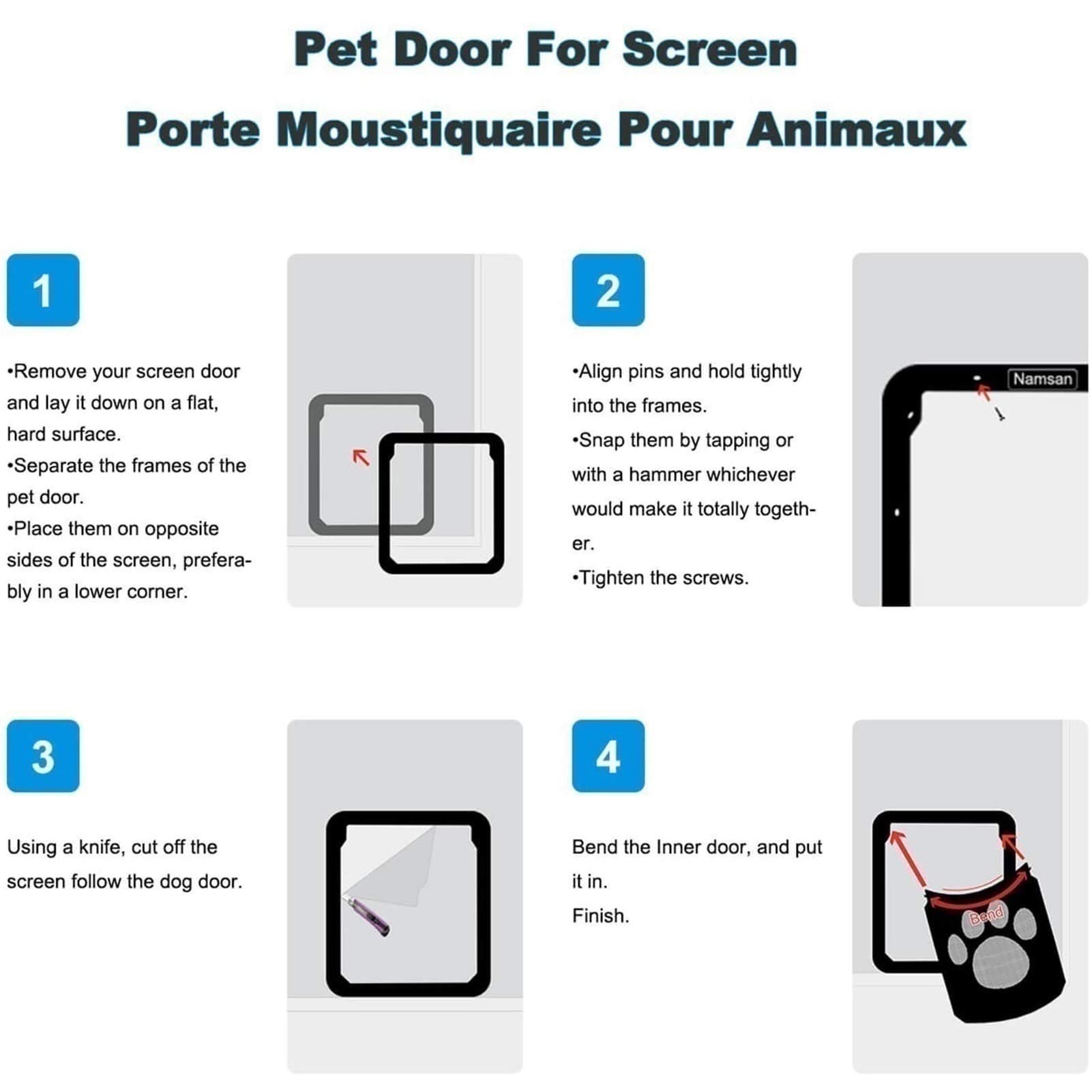 Chatières HUA Porte pour Animaux De Compagnie/Chatière Facile À Installer, Porte Coupe-Vent pour Animaux De Compagnie avec Aimant De Verrouillage, pour Fenêtres Et Portes Grillagées, 2 Tailles