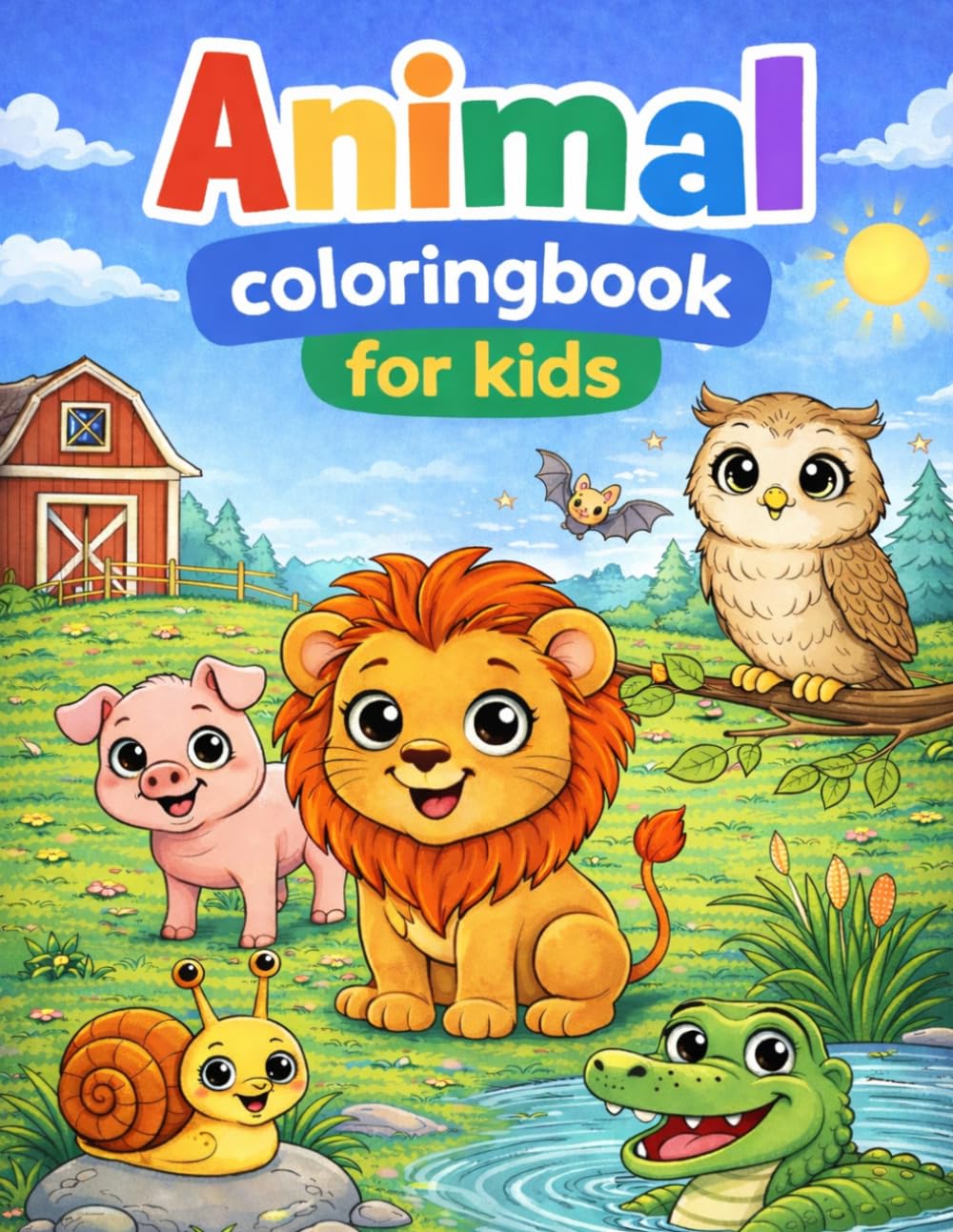Animal coloring book for kids: 50 cute animal illustrations