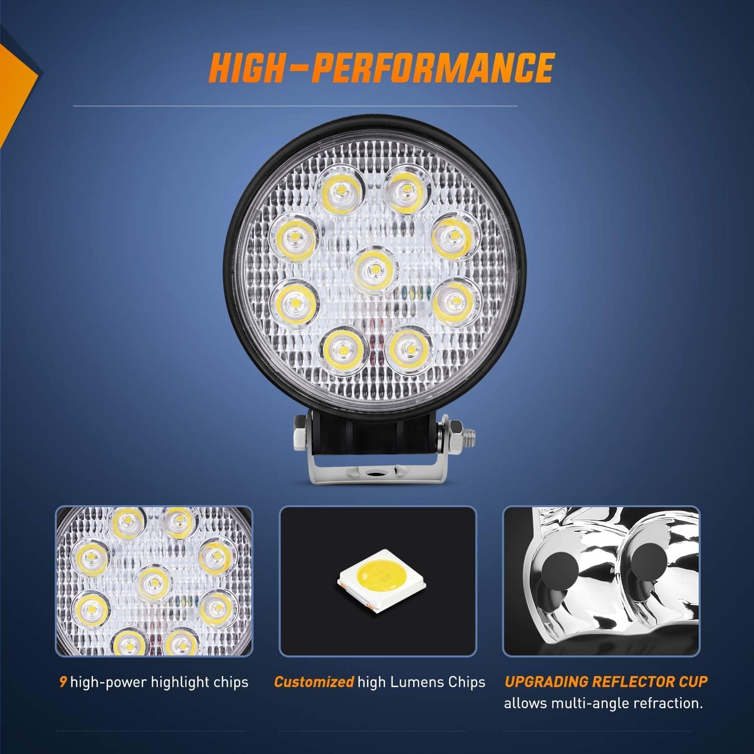 Nilight 4.5 Inch Round 27W Spot LED Work Light Fog Light Waterproof Offroad Driving Led light for Jeep SUV Boat Truck ATV Car, 2 year Warranty (10 pack) (15015S-E)