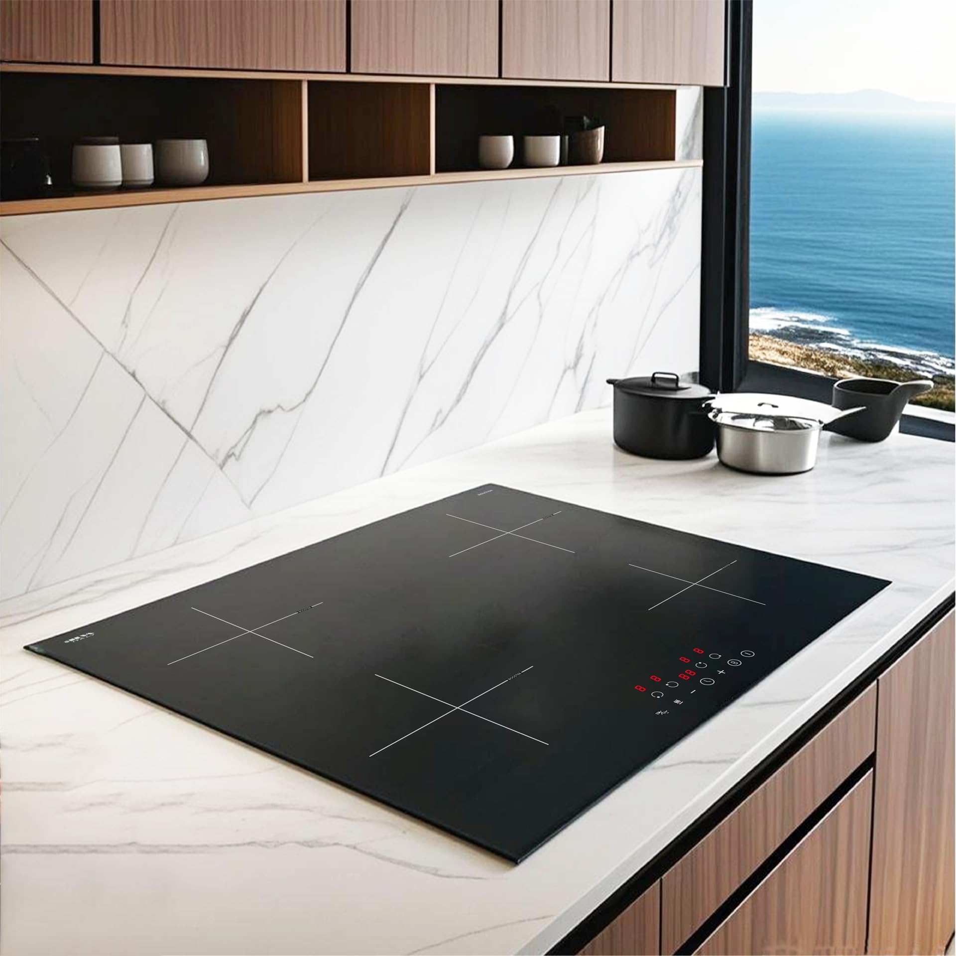 STARCHARTS Plug in Electric Induction Hob with Italian ILVA Glass, 13amp Plug and Play, Built in 4 Zone Plug in Cooktops 3000W, Boost, Pause, Keep Warm, Child Lock, Matte Black, Fine Deco Style — view 2