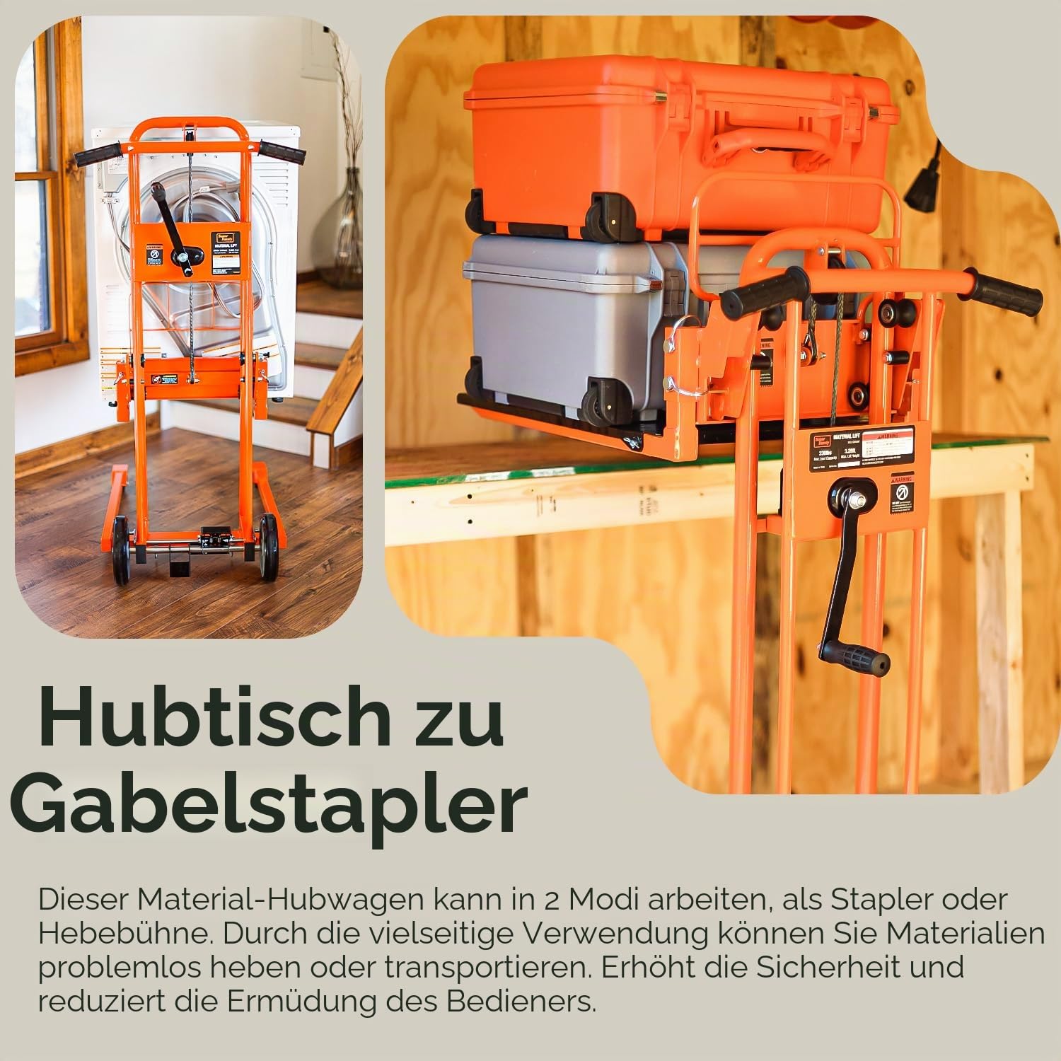 SuperHandy Material Hebewinde Stapler, Palettenwagen, Hubtisch, Gabelheber, 150 kg, 100cm maximale Hubkraft mit 20cm Rädern, Lenkrollen [zum Patent angemeldet]