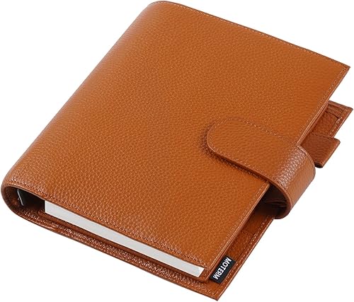 Moterm Planificador de anillos de lujo para todo el personal – Organizador de carpeta de cuero genuino (naranja quemado, anillo de 1.181 in)