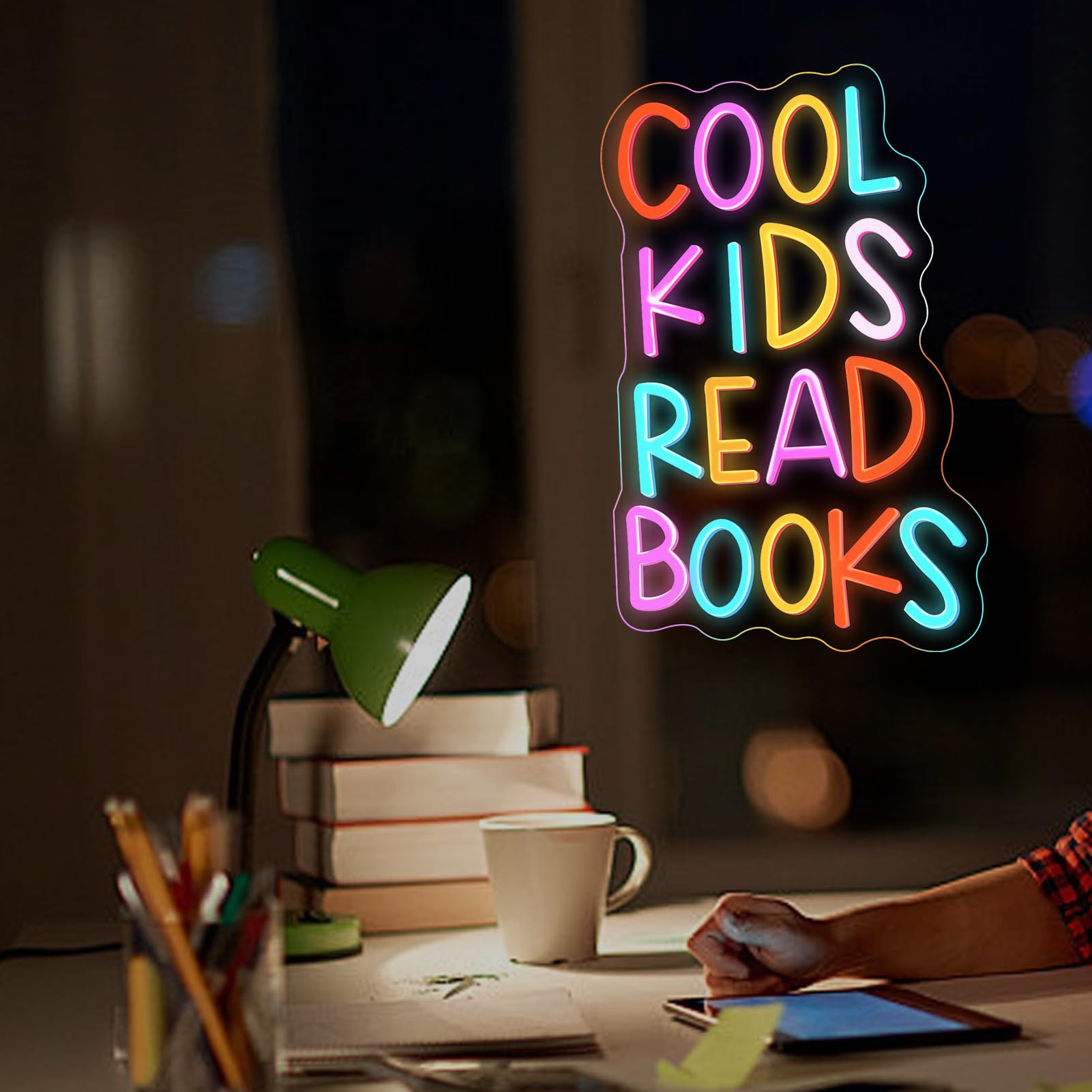Cool Kids Read Books - Letreros de neón para sala de lectura, decoración colgante para biblioteca, aula, decoración de esquina con interruptores regulables chjjwezx para decoración de dormitorio