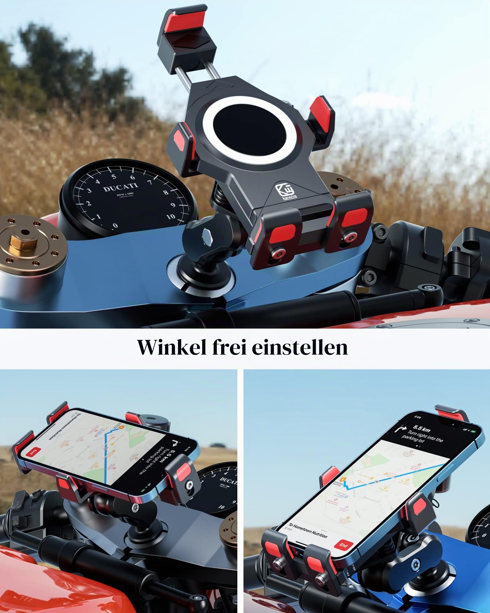 BRCOVAN Metall Motorrad Gabelschaft Handyhalterung mit Vibrationsdämpfer | Diebstahlsichere Aluminiumlegierung Handy Motorradhalterung, 360° Drehbar, Verstellbar, für 4,7-7,2 Zoll Smartphone