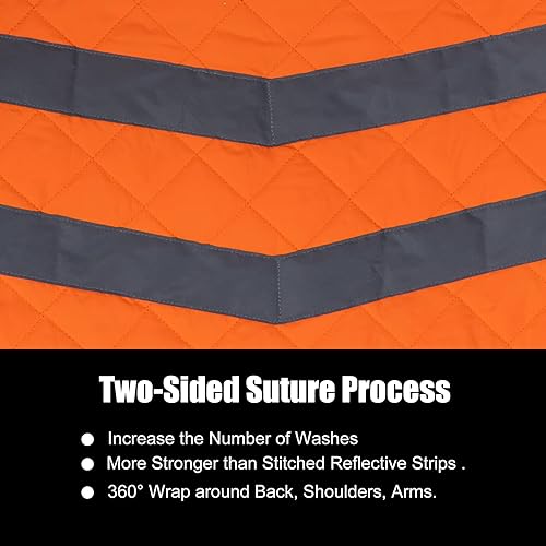 Miniatura 9 de Chaleco de seguridad para mujer, reflectante, de alta visibilidad, con bolsillos y cremallera, ANSI Clase 3 Hi Vis, chaleco de trabajo de invierno