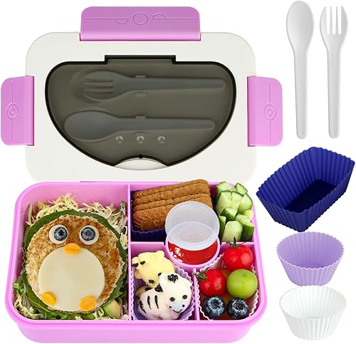Lonchera para niños, fiambrera Bento para niños, 5 compartimentos para adultos y niños, lonchera Bento para adultos con juego de utensilios, tazas
