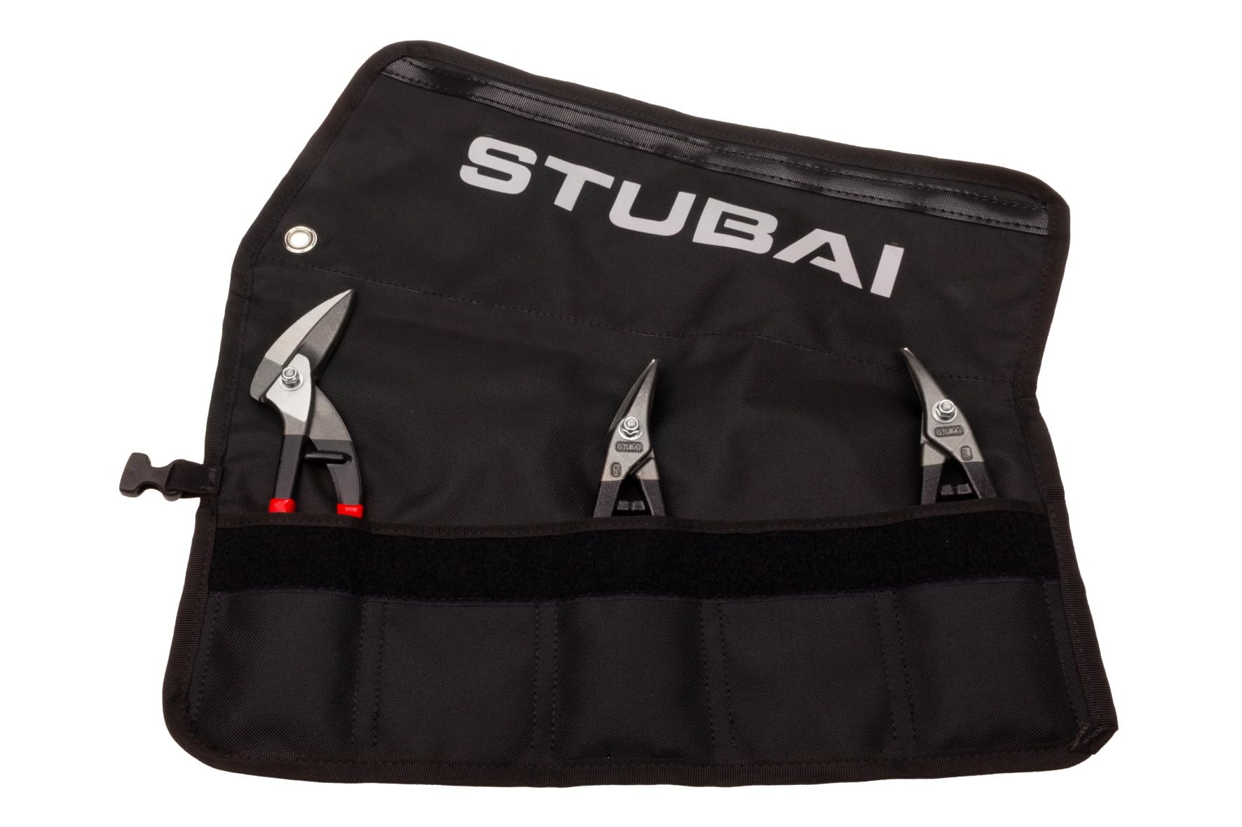 STUBAI Mini-Zangen-Set | 3-teilig in Rolltasche | PVC-isoliert | Mini Durchlaufschere, rechte & linke Blechschere | Kompaktes Profi-Spenglerwerkzeug, griffbereit für präzise Arbeiten & Reparaturen