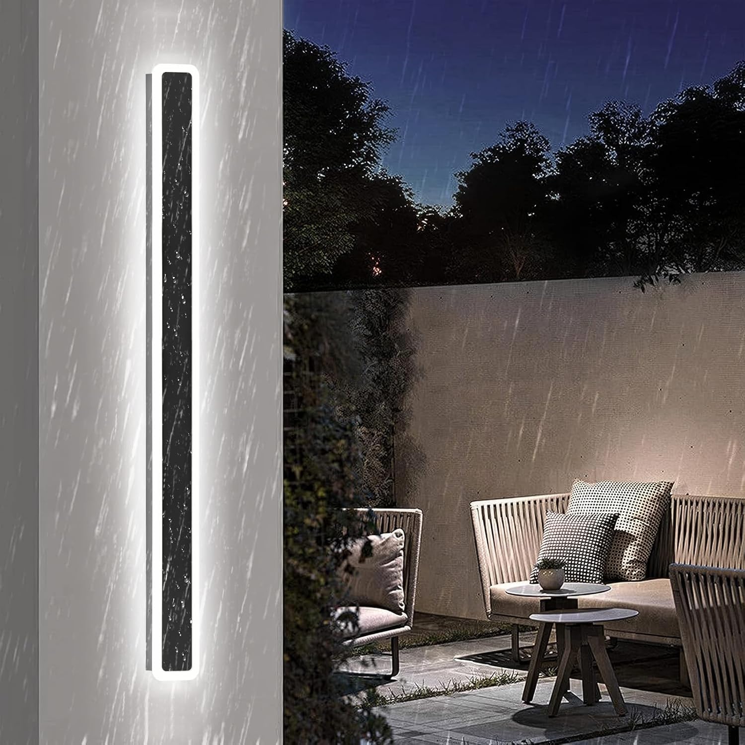 Viugreum 100cm Outdoor Wall Lights, 6500K Cold White Long Outside Indoor Wall Sconce Strip Lamp, IP65 Waterproof Wall Lighting Fixtures Exterior for Garden Living Room Patio Hallway Bar
