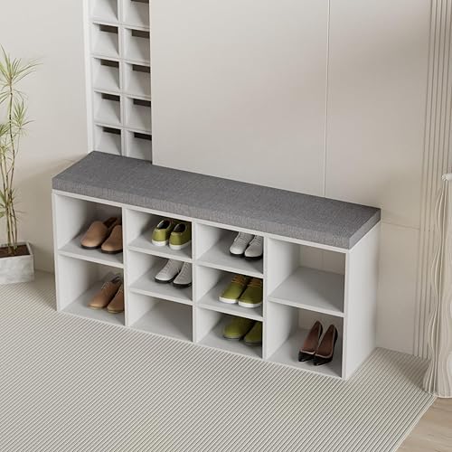 Miniatura 3 de YRLLENSDAN Banco de zapatos, banco de almacenamiento de 10 cubículos con asiento acolchado de 3 niveles, banco de zapatos, banco ajustable para