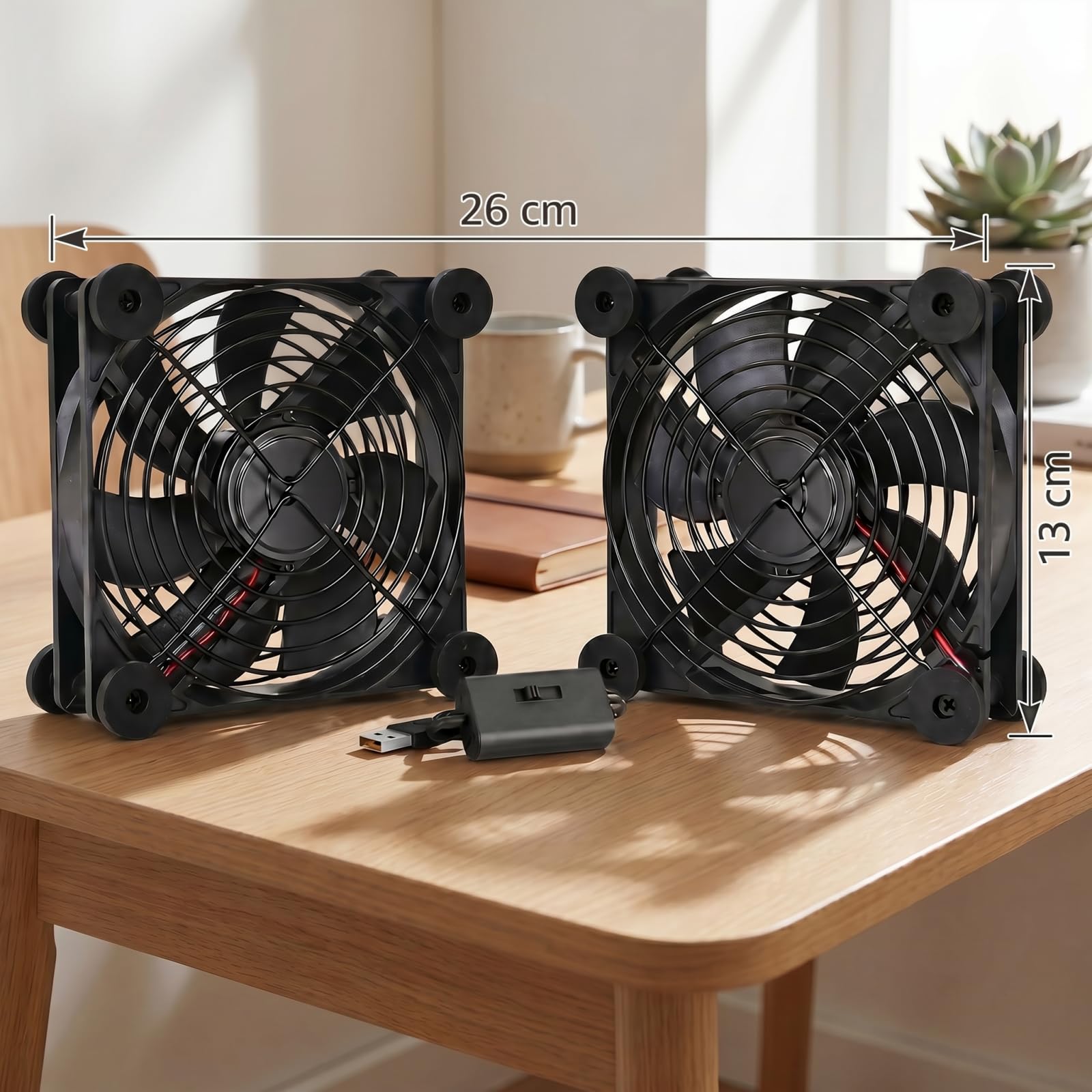 Mepham Ventola USB, ventola PC 130 mm, ventilatore silenzioso con 3 velocità regolabili, doppio raffreddamento 5V per computer, PS4, router e armadio.