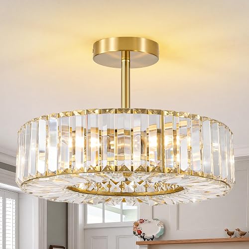 Gold Crystal Drum Chandelier