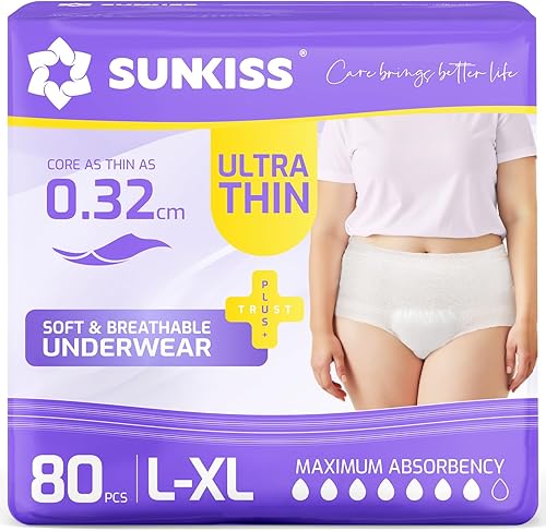 SUNKISS Ropa interior ultrafina para incontinencia para mujer, alta absorción y pañales posparto súper suaves, desechables para adultos, talla L/XL,