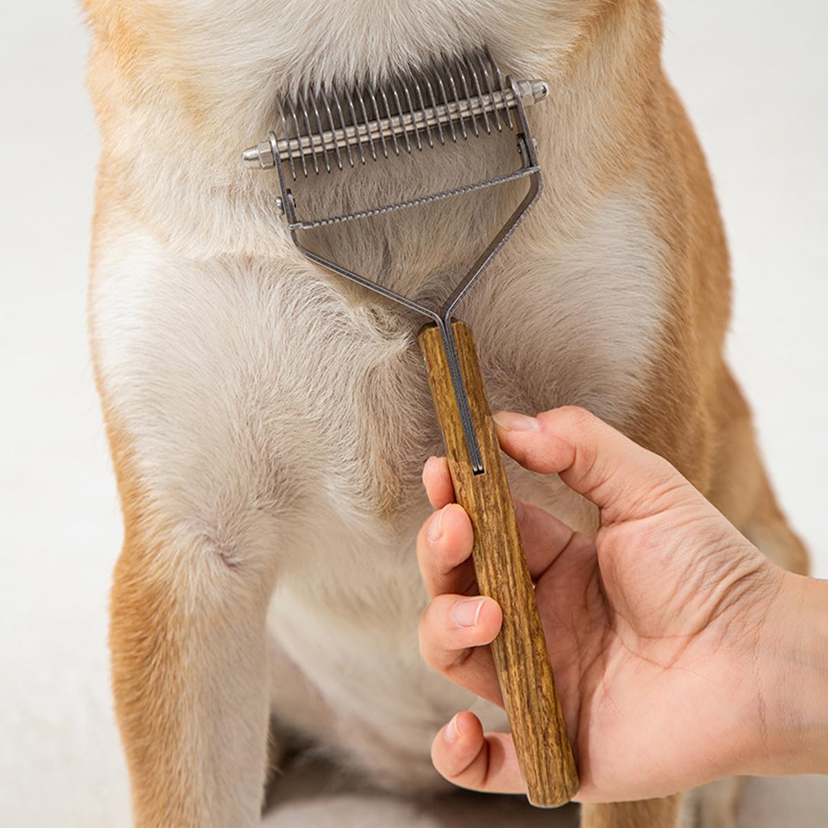 2 PCS Pet Undercoat Rake Professional Stripping Tools Dog Dematting Comb pet Grooming Tool Double Sided Teeth Undercoat Rake with Wooden Handle Reduce Shedding by 95% for Cat Dog - Image 4