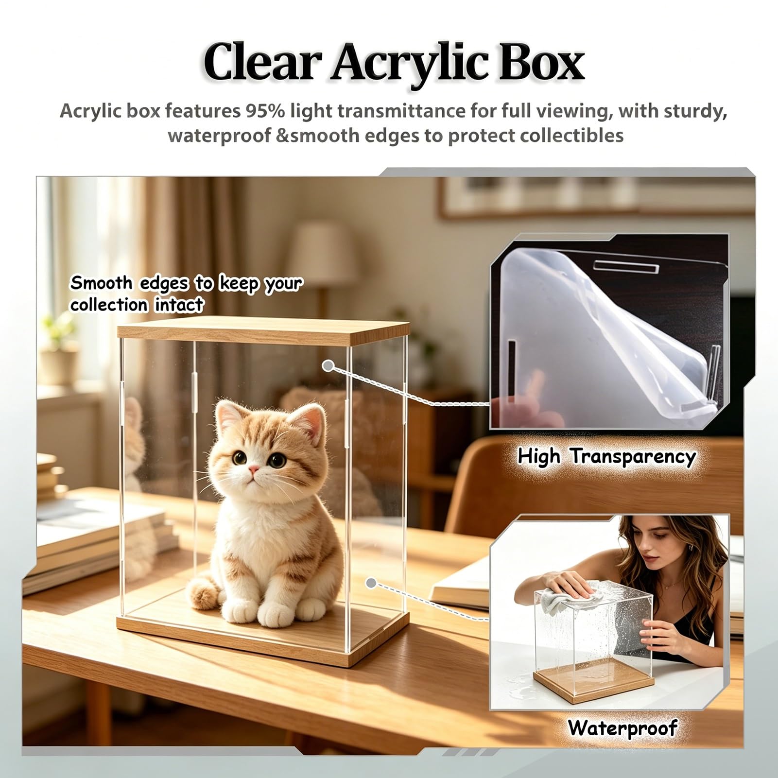 UrbanUp Urna Metacrilato Caja Acrílica Personalizable con Base y Tapa de Madera. Vitrina Transparente 60,50,40,25,30,25,20,15,10cm de Altura, Ideal para Guardar Trofeos, Adornos.(10x15xH30cm/4x6x12)