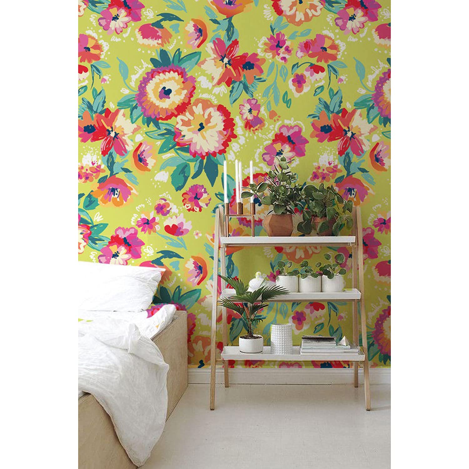 Mural floral lumineux 208x146 cm avec sticker autocollant meuble