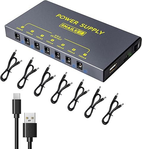 lotmusic Fuente de alimentación de pedal de guitarra portátil 7 salidas de CC aisladas, batería recargable integrada de 3.7 V10000 mAh para pedales