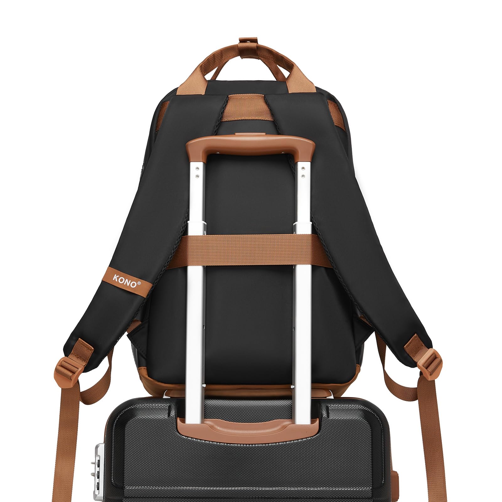 KONO Zaino Donna Porta PC 15,6 Pollici, Impermeabile e Antifurto con Porta USB di Ricarica, Grande Capacità per Università, Lavoro e Viaggio (Nero/Marrone)