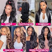 Vista 7 de Pizazz - Peluca frontal de encaje transparente HD 13 x 4, peluca de cabello humano brasileño ondulado 9A sin pegamento, predespuntada con abuelitos