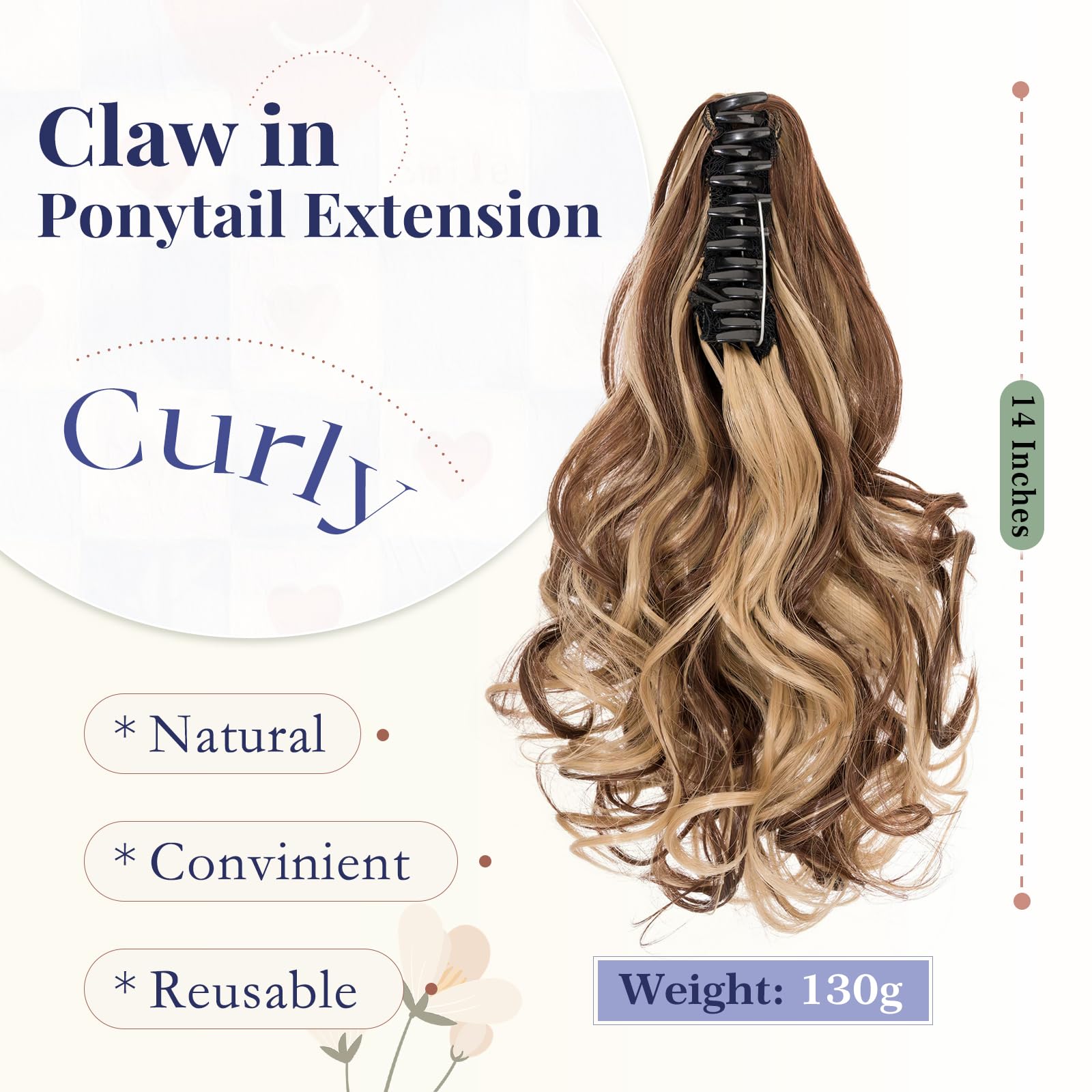 TESS Claw On Ponytail Extension Matte Material 14 Inch/37cm Curly Wavy Clip In Pony tail Synthetic Hairpiece - Image 2