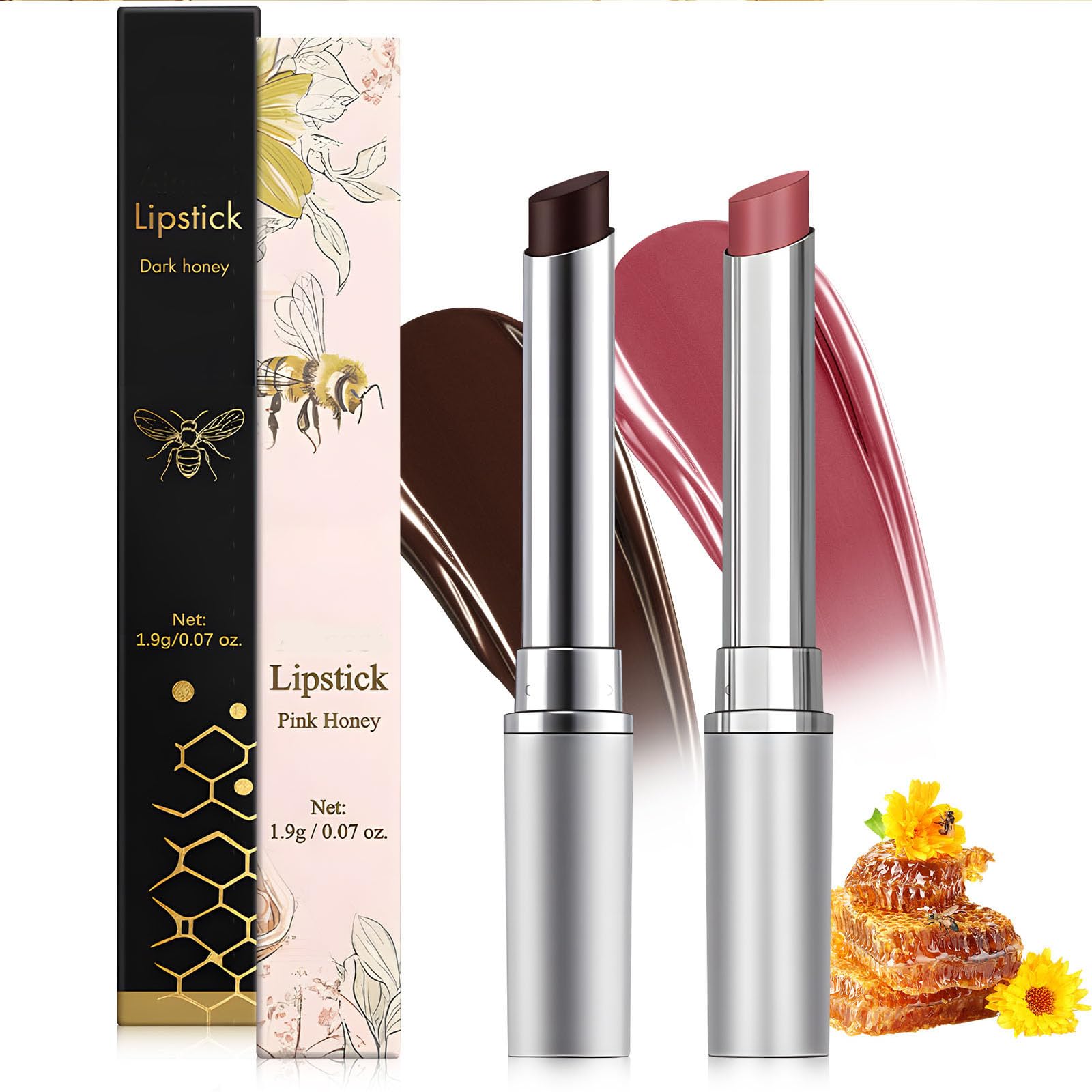 Honey noir - Black Honey Lipstick for Women, Natural Glossy Pink Lips Balm, Nourishing and Hydrating Lip Gloss for All Skin Tones (black+pink, 2)