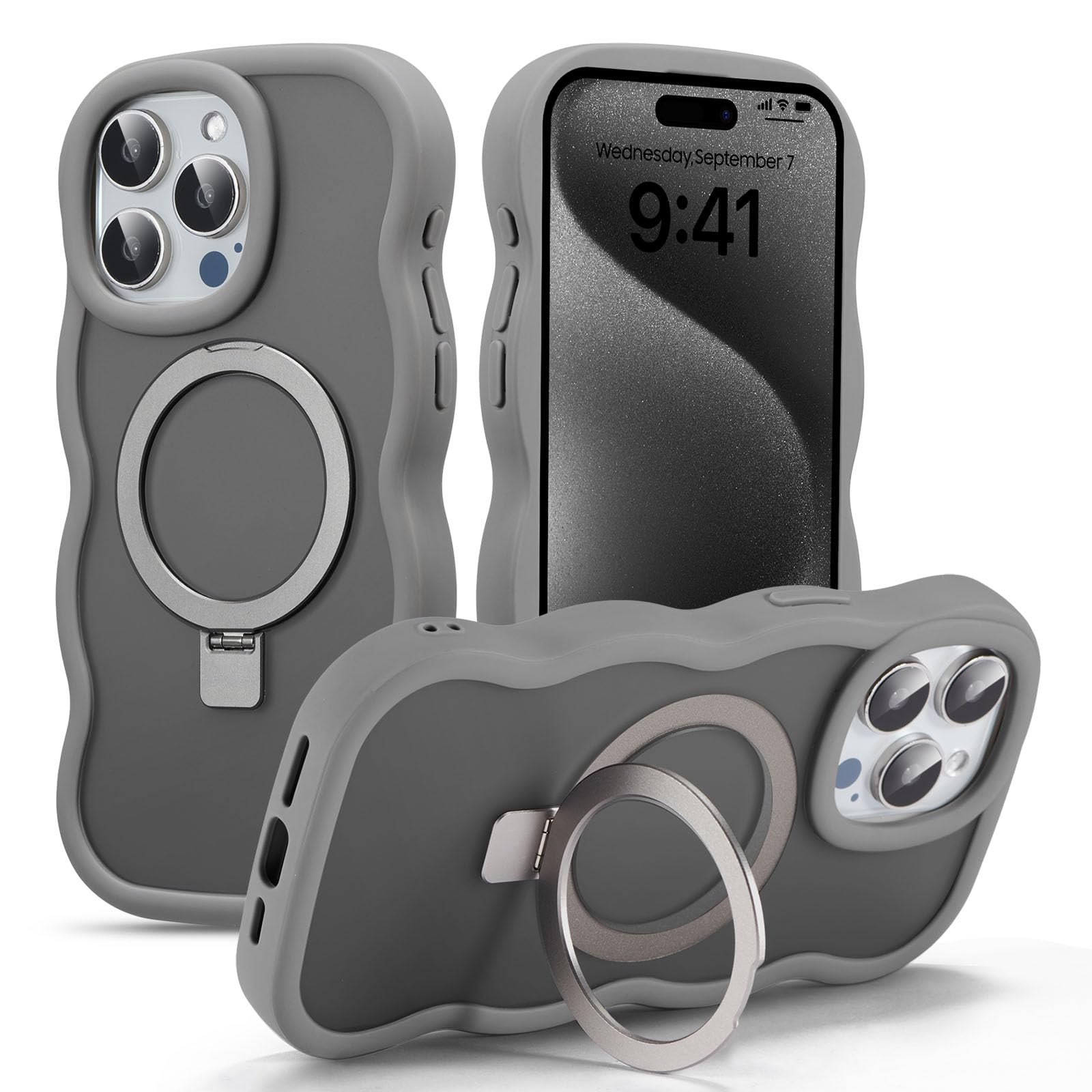 UEEBAI 対応 iPhone 12 Pro Max 用の ケース 半透明 TPU ウェーブデザイン スマホケース 可愛い 人気 おしゃれ ケース Magsafe対応 横縦両立 薄型 軽量 マグネット搭載 波型 バンパー スマホケース - グレー